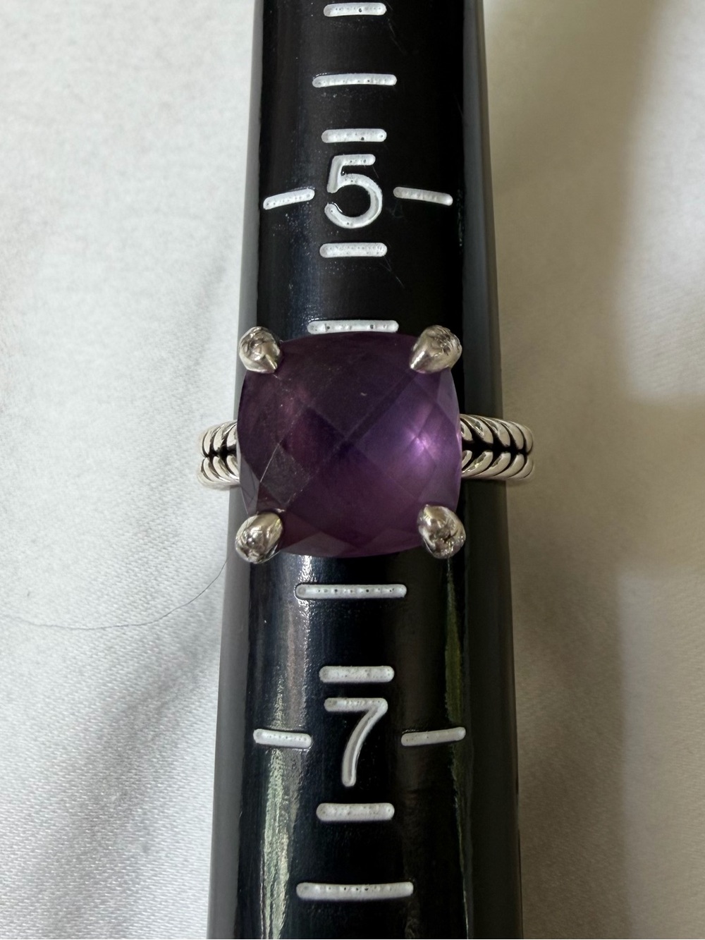 David Yurman Sterling Silver Chatelaine 14mm Amethyst & Diamond Ring